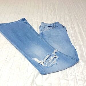 Forever 21 Wide Leg Distressed Denim Blue Jeans | Size:31